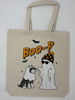 Halloween Ghost Dog Canvas Tote Bag