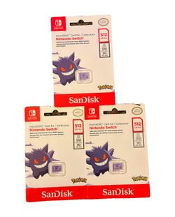 Brand New Lot of 3 SanDisk 512GB Pokemon Gengar Switch microSDXC