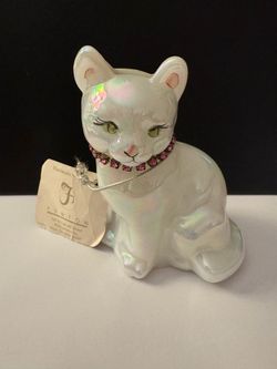 Fenton Iridescent Glass Cat Figurine with Tag