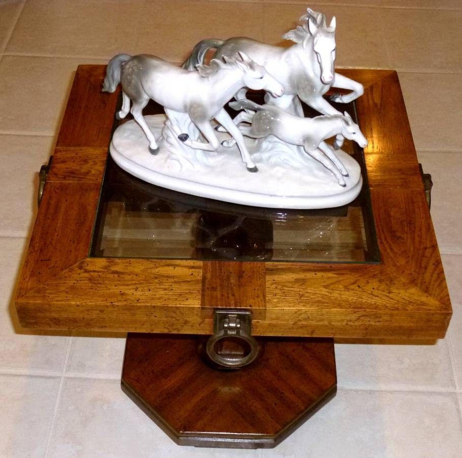 Decorative Solid Wood Accent Table With Removable Beveled Glass Insert