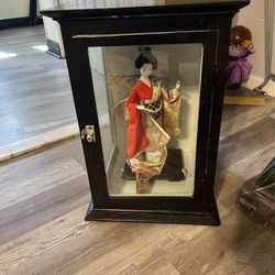 Japanese Doll In Glass Case 