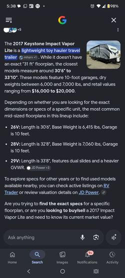 2017 Impact vapor lite 31 ft trailer