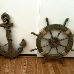 NAUTICAL SHIPS WHEEL & ANCHOR WALL DECOR-Each $25