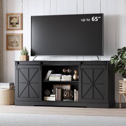 New TV Stand for 65/60/55 Inch Tvs, Rustic Entertainment Center with Storage Cabinets & Sliding Barn Doors, Modern Media Console Table, Wood Televisio