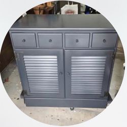 Gray Wood Cabinet with Louvered Doors