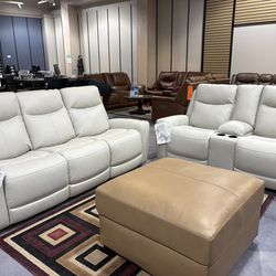 Was$3299 Genuine Leather Power Recliner Power Headrest Sofa And Loveseat