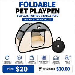 NEW Foldable Pet Playpen for Cats, Puppies & Rabbits, Indoor/Outdoor. Carry Bag Included