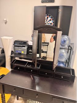 Makeup Vanity Table with Tri-Fold Mirror & 7 Drawers - Dark Brown