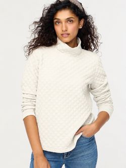 J.Crew White Quilted mockneck pullover Top Sz Small
