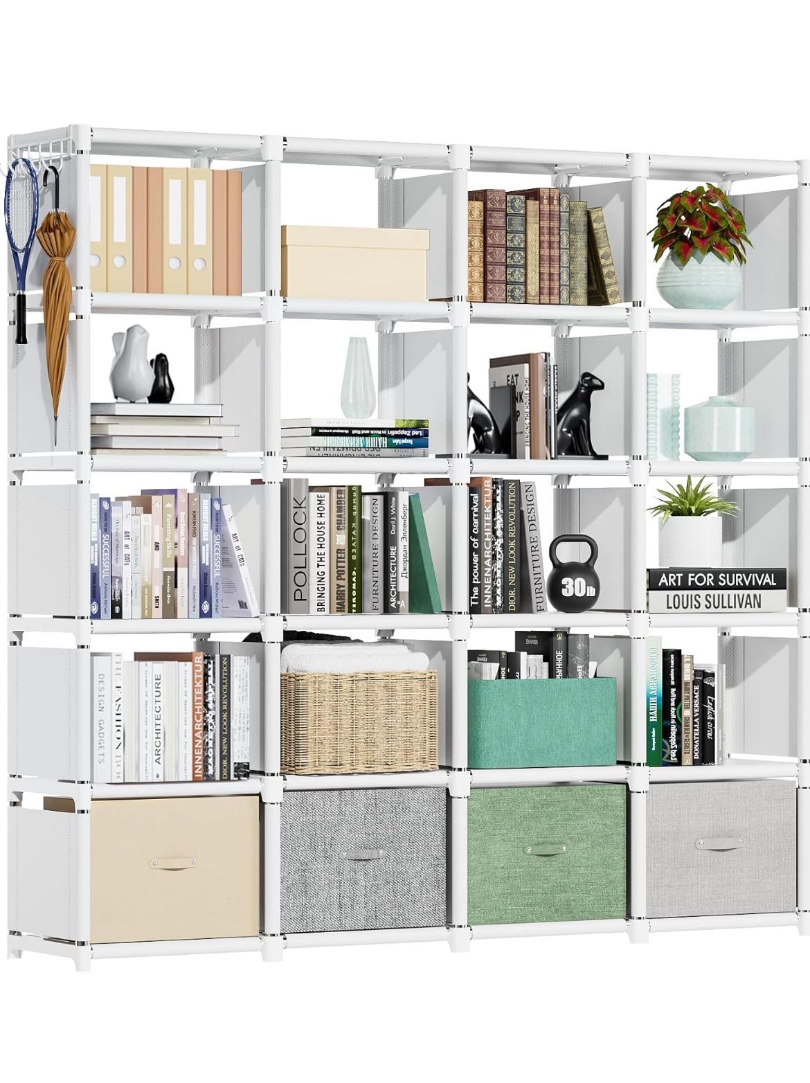 20 Cube Book Shelf, Storage Organizer, Large DIY Bookcase, Metal Cube Bookshelf, Cubbies Closet Storage Organizer Shelves for Bedroom,Living Room,Home
