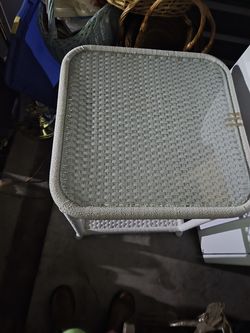Shabby Chic White Wicker Square Side Table with Glass Top