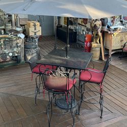 Outdoor Table /4 Chairs/Umbrella And Base