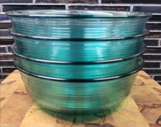 VINTAGE ARCOROC FRANCE LOT OF 4 TEAL GREEN RIBBED GLASS SOUP CEREAL 5 1/2" BOWLS