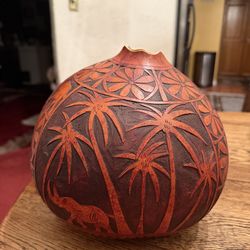Large Carved Wooden Gourd Sculpture-vase Kenya African Art Vintage Safari Animal