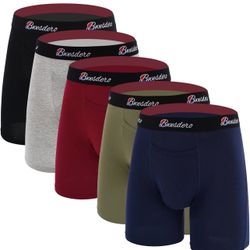 Men's Underwear Boxer Brief Cotton Regular Long Men 5 Pack（medium）