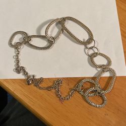 Textured silver stone, oval, link necklace