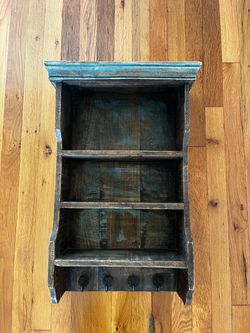 Rustic Wood Wall Shelf with Hooks