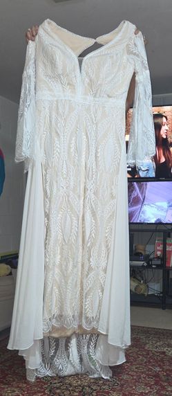 Boho Lace Wedding Dress with Bell Sleeves