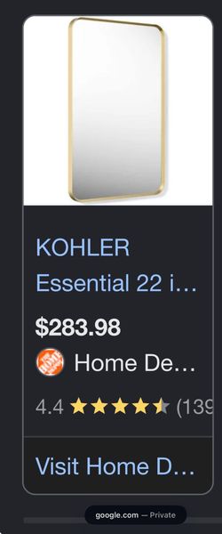 KOHLER ORIM RECTANGLE FRAMED MIRROR; COLOR:GOLD; DIMENSIONS: 22 X 34 INCHES;