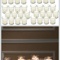 Hosley 48-Pack Ivory Unscented Votive Candles, Clear Glass, 10-12 Hr Burn, Hand-Poured, Ideal for Weddings, Parties, Aromatherapy, Holidays, Gifts