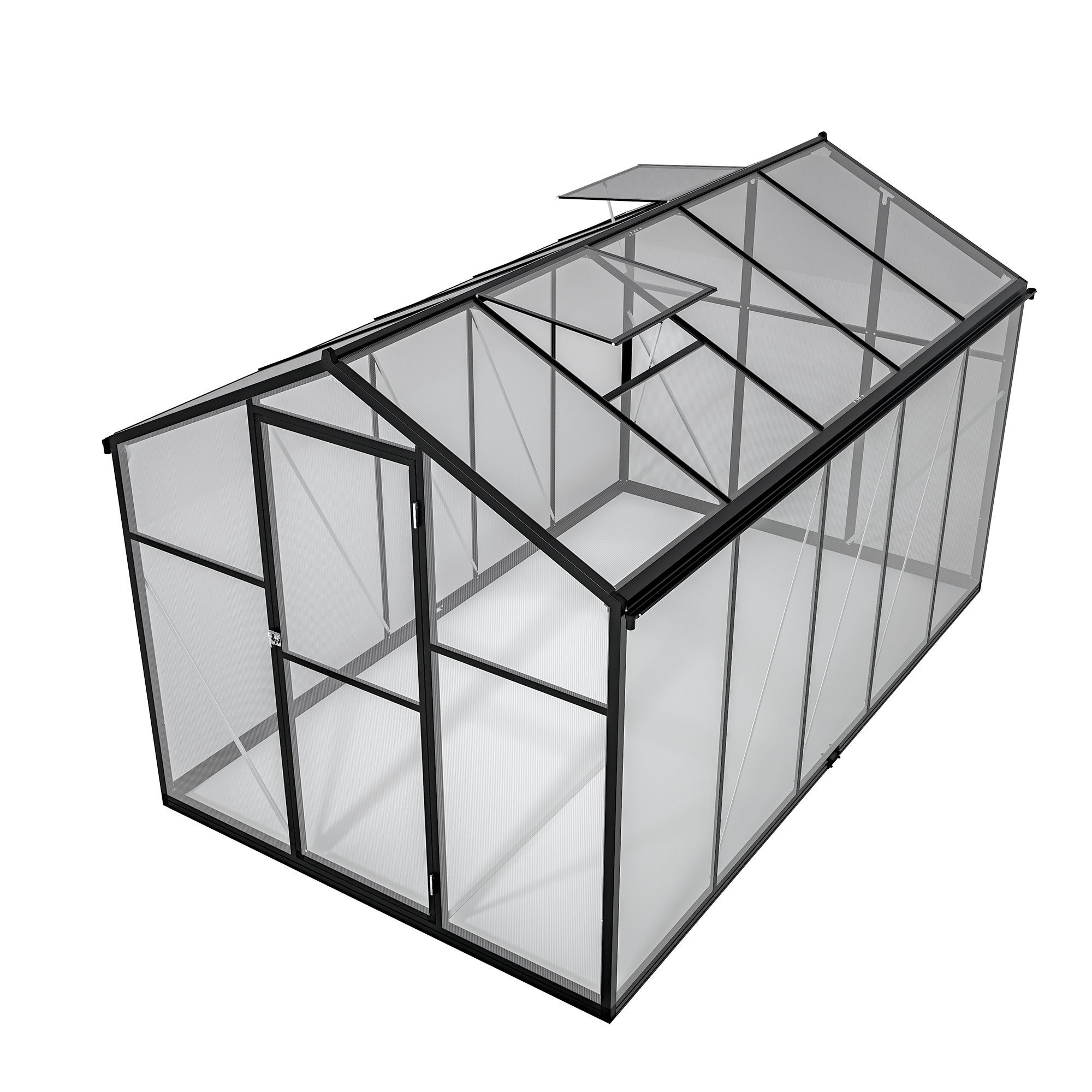 6x10 ft Outdoor Polycarbonate Greenhouse Kit with Aluminum Frame, Walk-in Garden Green House with Lockable Door & Adjustable Roof Vent, Backyard, Pati