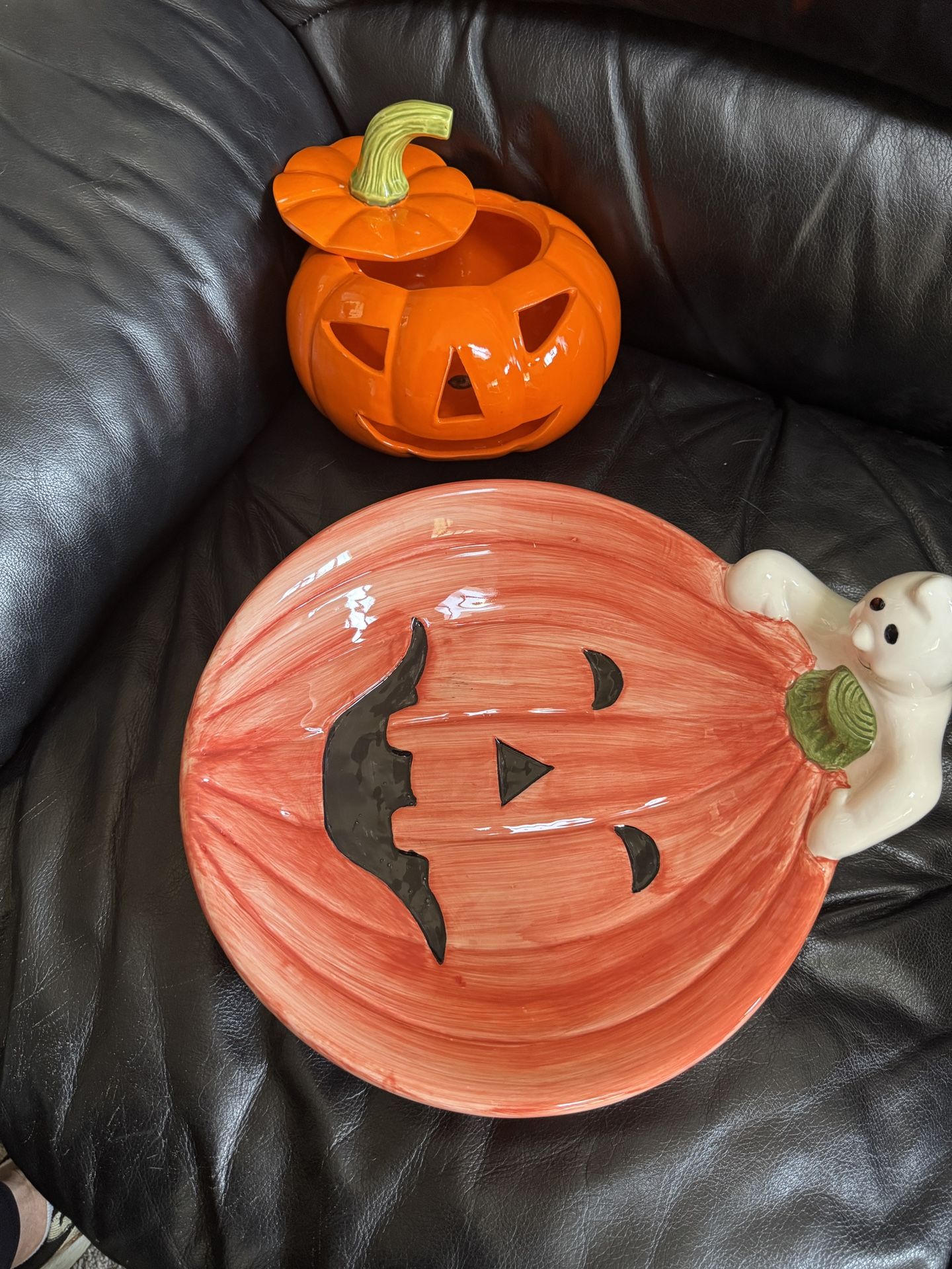 Glass Halloween Decorations- Pumpkin Plus Lrg Ghost Platter