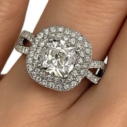 Sterling Silver Cubic Zirconia CZ Double Halo Ring Size 8