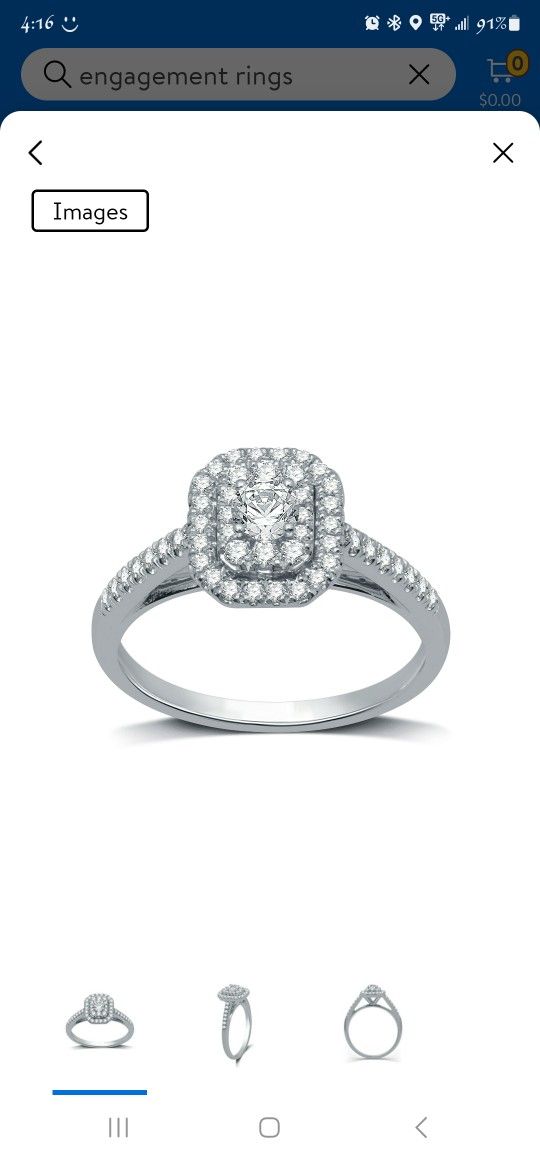 1/2 Carat T.W. Emerald Halo Diamond 10kt White Gold Engagement Ring
