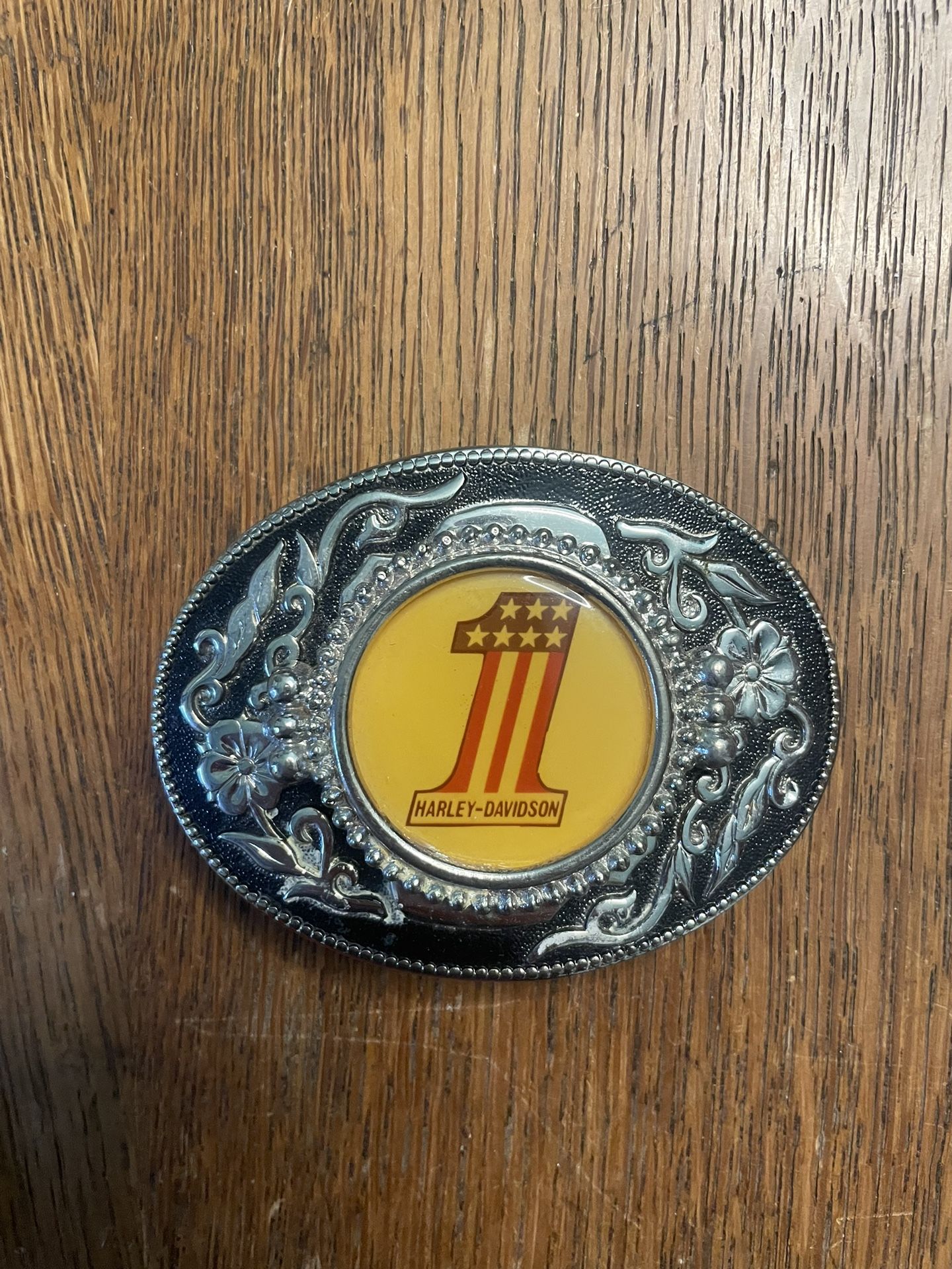 Vintage Harley Davidson #1 Stars & Stripes Logo 3.5”Metal Belt Buckle VG