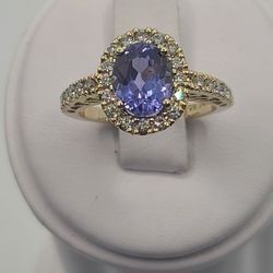 14k Gold 3ct Tanzanite & Diamond Ring