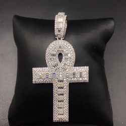 925 Sterling Silver 7.80CT  MOISSANITE Ankh Cross Pendant 