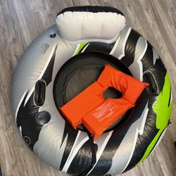 Inflatable River Tube Float with Backrest, Cup Holders + Life Vest