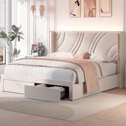 Brand New In Box - Full Size Modern Upholstered Bed Frame with Storage Drawers