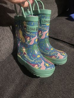 Toddler Little Girl Mermaid rain Boots Sz 7 Lone Cone