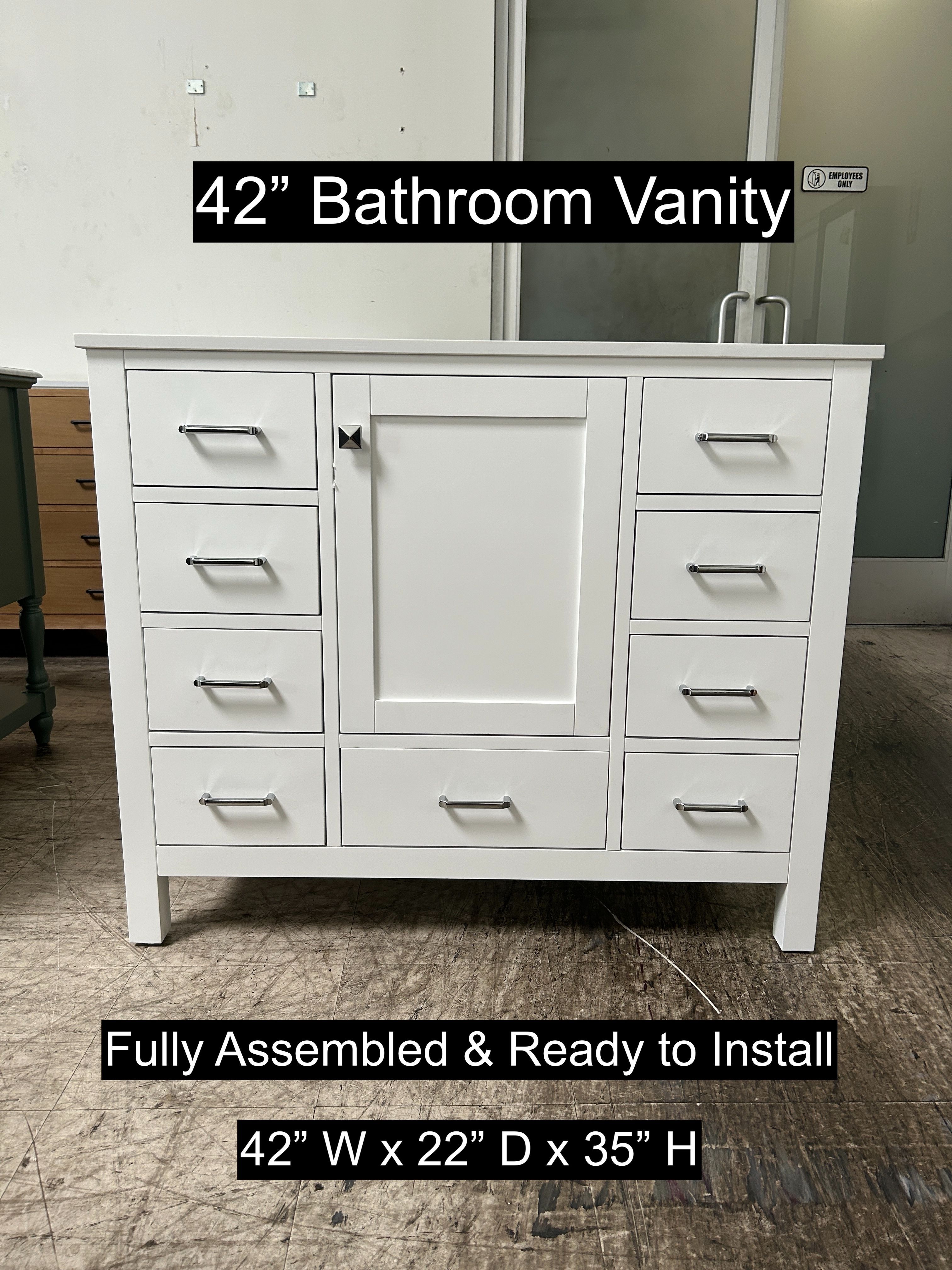 42" Bathroom Vanity with Engineered White Countertop & Solid Wood & Engineered Wood Cabinet #3424