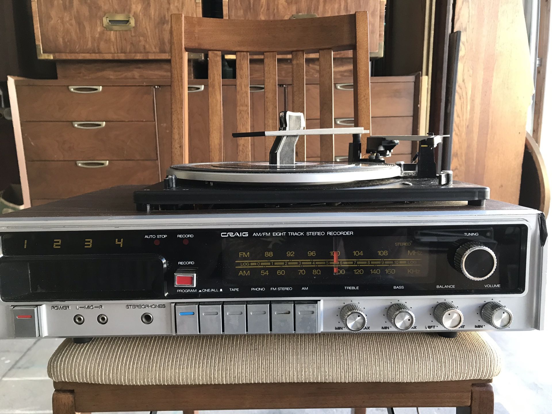 Vintage Craig H360 Stereo System Receiver, 8Track, Turntable for