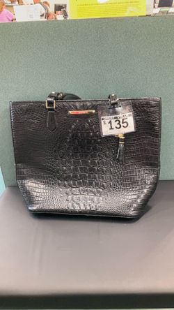 Black Croc-Embossed Leather Tote Bag