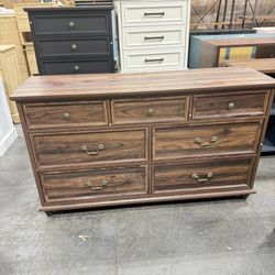 7 Drawer Dresser for Bedroom, Mid Century Chest of Drawers, Wood Storage Large Dresser Organizer for Bedroom Living Room Hallway Closet, Brown