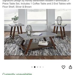 Ashley farmhouse coffee and 2 end tables (retail $350)