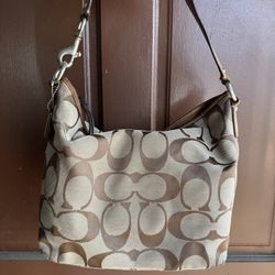 Coach Brown Signature Canvas Hobo Bag