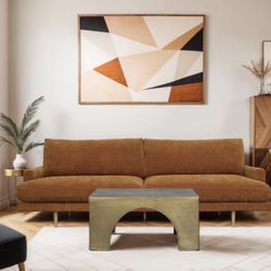 Anthropologie’s Style Brand New Antonio 98” Sofa In Cognac Boucle By Dovetail Furniture 