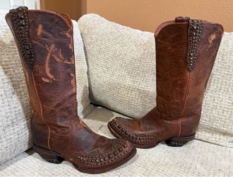 Lucchese Mad Dog Brown Studded Leather Wingtip Western Boots Size 9B