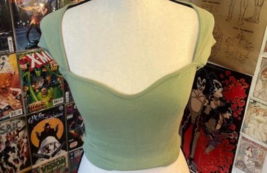 Green Ribbed Crop Top