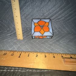 Vintage Leaded Stained Glass Mirrored Trinket Box