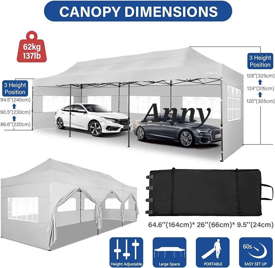 10x30 Pop Up Canopy with 8 Sidewall, Canopy UPF 50+ All Season Wind Waterproof Commercial Outdoor Wedding Party Tents HEAVY DUTYfor Parties Canopy Gaz