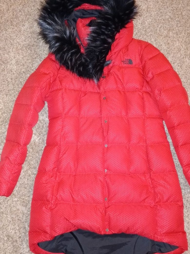 Female Columbia Coat ( White) And Female North Face Coat (Red) Size Medium " Only Worn Twice"