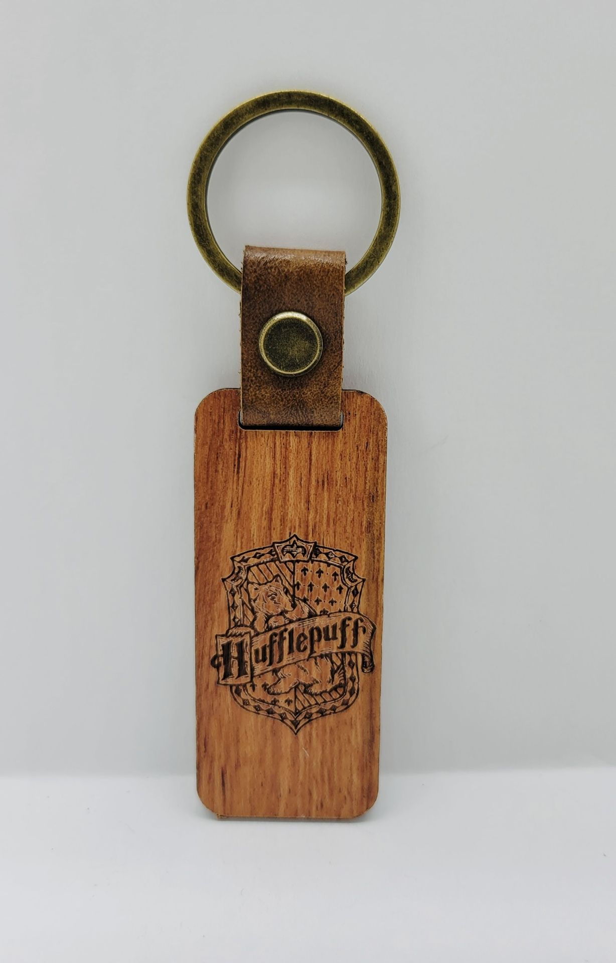 Harry potter hufflepuff laser engraved cherry wood keychain pop gift