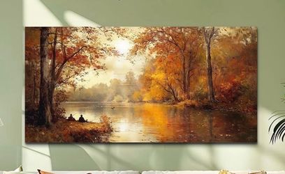 FUHAIHUA Canvas Wall Art For Living Room Wall Decor Saffron Yellow Tree Landscape Pictures Forest Painting Artwork Ready To Hang Home Decor 30"x 60”