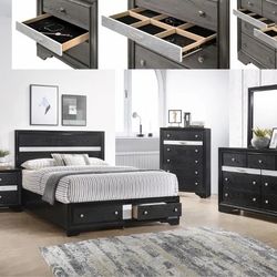 Regata Black Storage Platform Bedroom Set (Queen and King Bed Frame