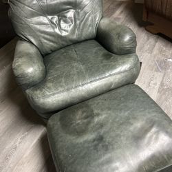 Leather Easy Chair And Ottoman 